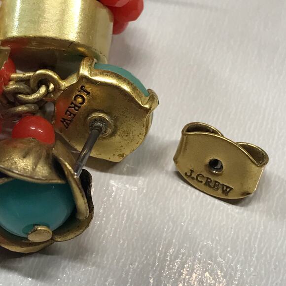 J Crew Faux Turquoise Coral Earrings Tassel Fringe Boho Beaded Dangle Pierced - Picture 2 of 9